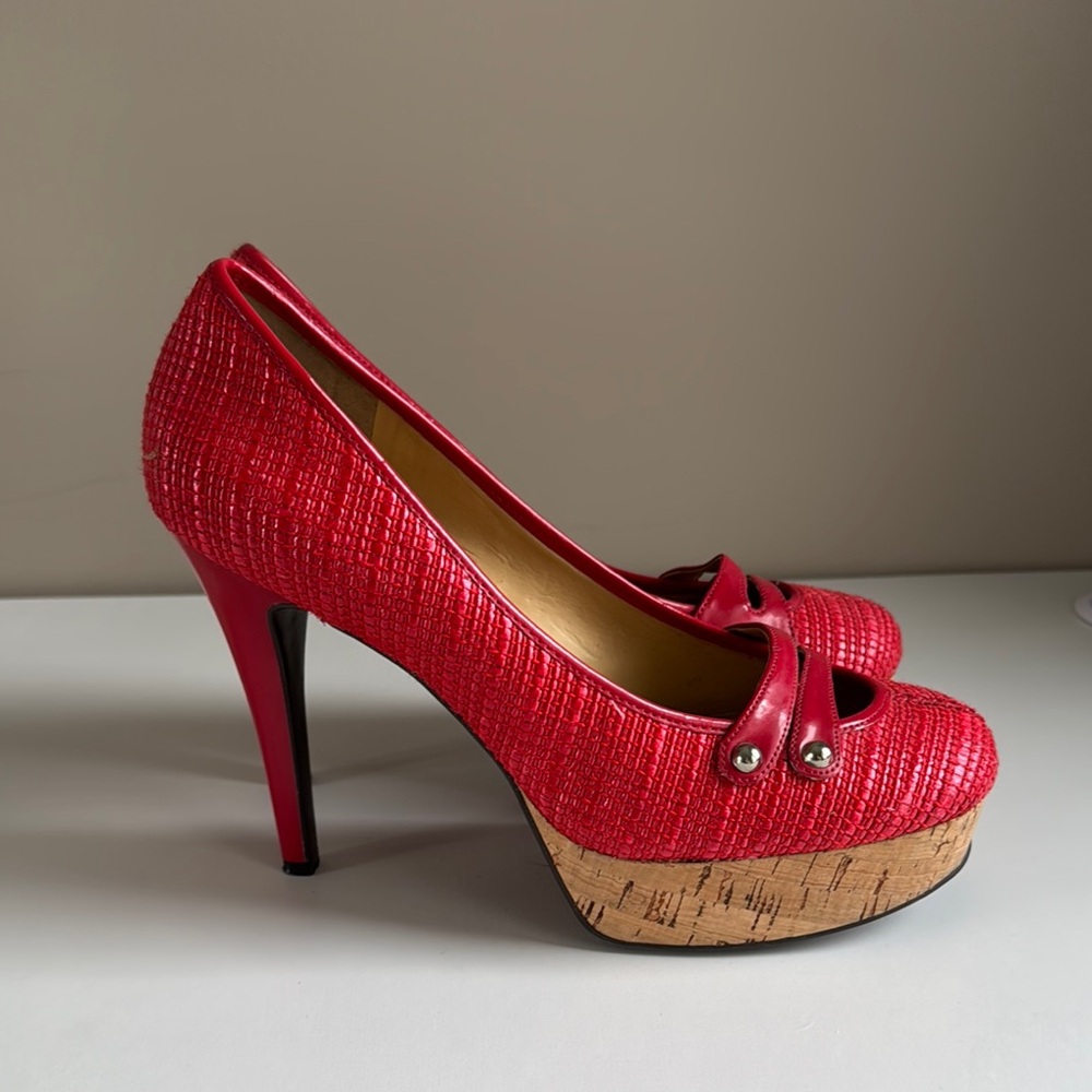 Nine West Red Peep-Toe Platform Heels